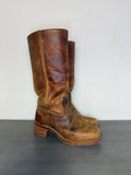 Vintage 1970s–1980s FRYE Brown Leather Pull-On Square Toe Cowboy Boots Women’s Size 7M